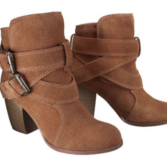 Plume by Faryl Robin faux suede ankle bootie in cognac size 7 - Picture 2 of 9